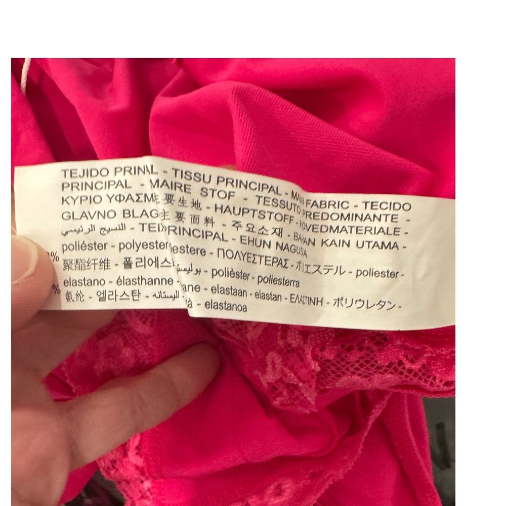 Zara Womens Hot Pink Lace Trim Bodysuit Sleeveless V-Neck Snap Crotch Small New - Picture 6 of 7
